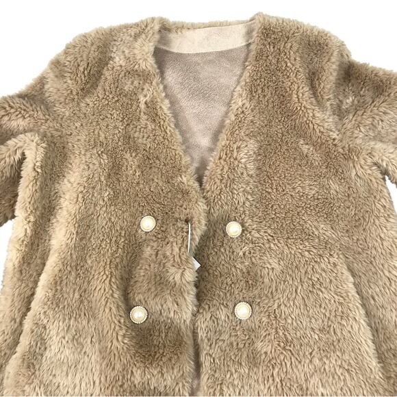 Australian Wool V Neck Fur Coat Women L Brown Soft Cozy Unique Boho Elegant NWT - Picture 4 of 14